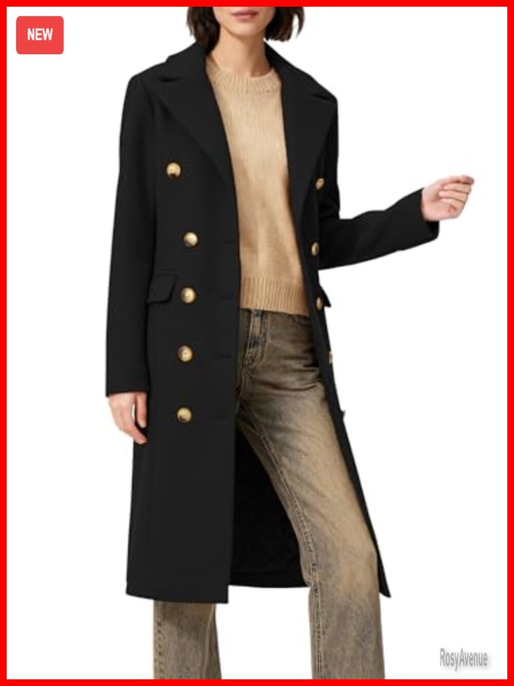 Long Peacoat Winter Overcoat Double-Breasted Notch Lapel